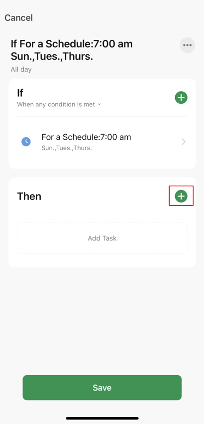 Set up task screen